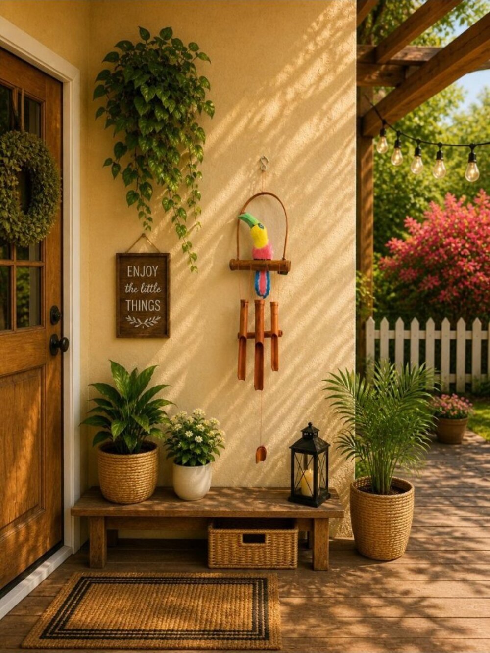 New Toucan Tropical Bamboo Wind Chime Hanging Outdoor Patio Garden Decor Wood